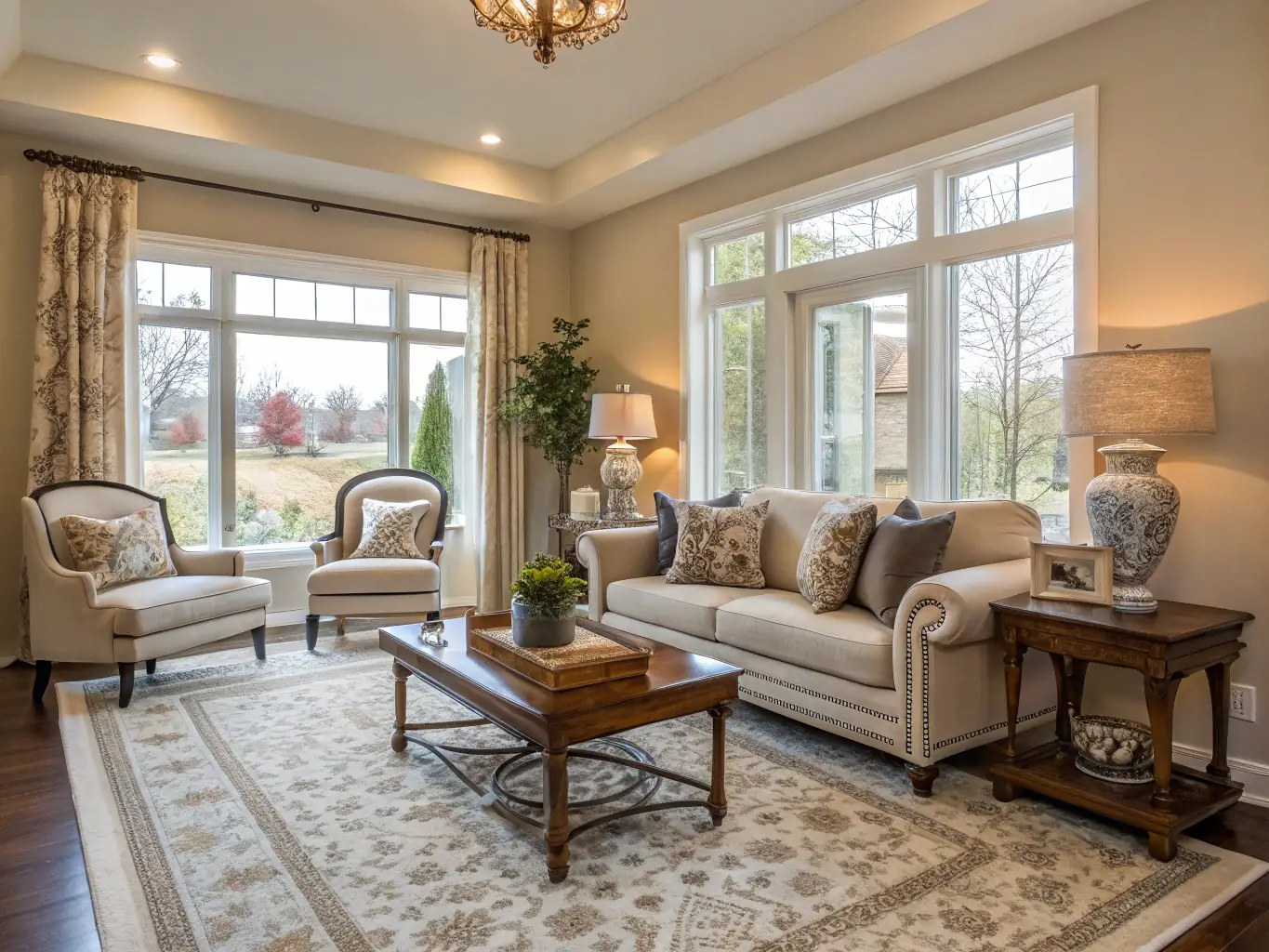 A beautifully staged living room ready for a rental listing, showcasing the professional photography and marketing efforts used to attract potential tenants.